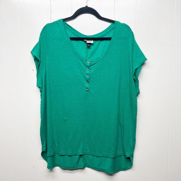 Universal Thread Womens Top 2X Linen Blend Henley Capsule Breathable Relaxed - Picture 1 of 12